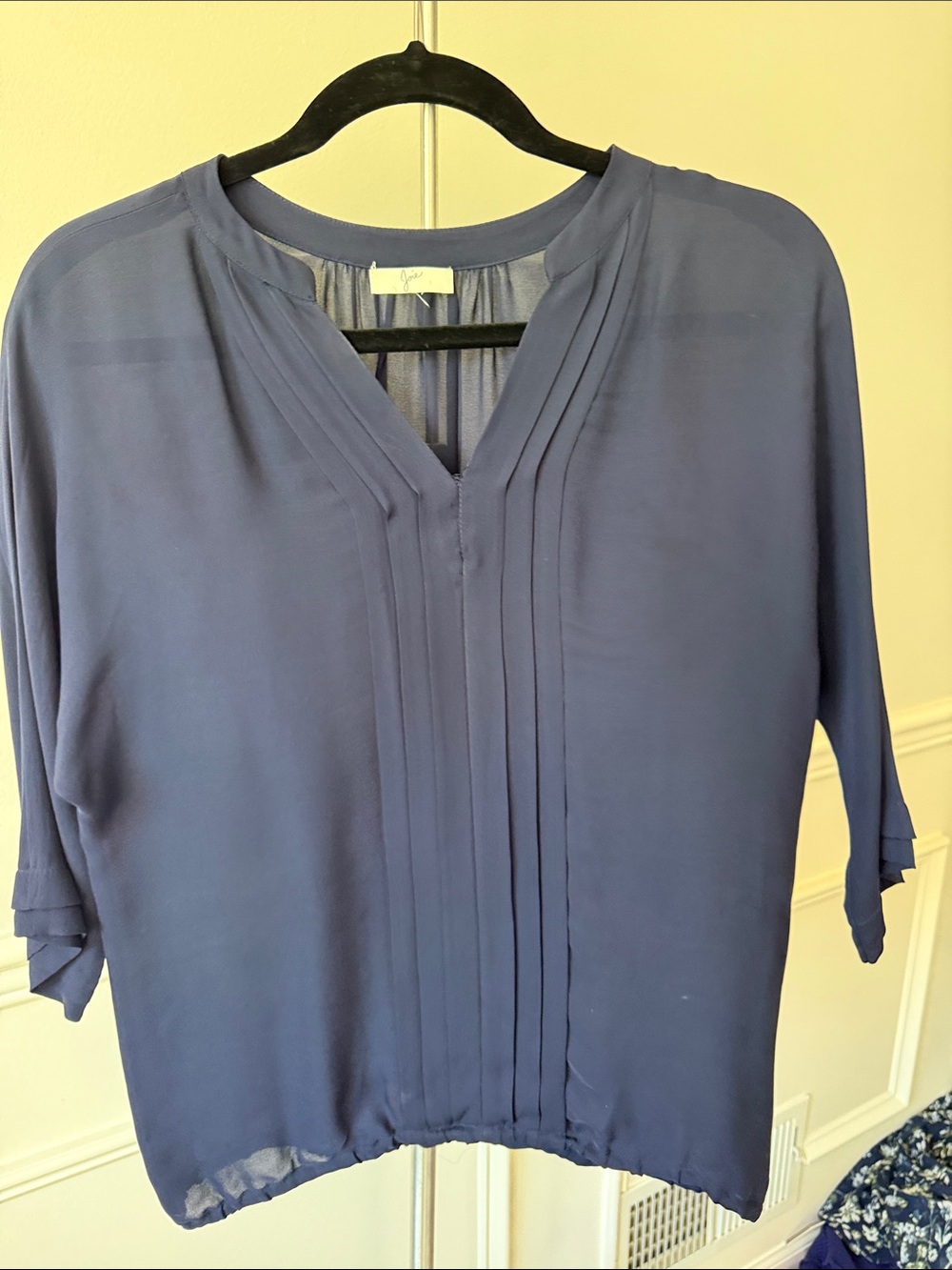 Joie Navy Pintuck V-Neck Blouse